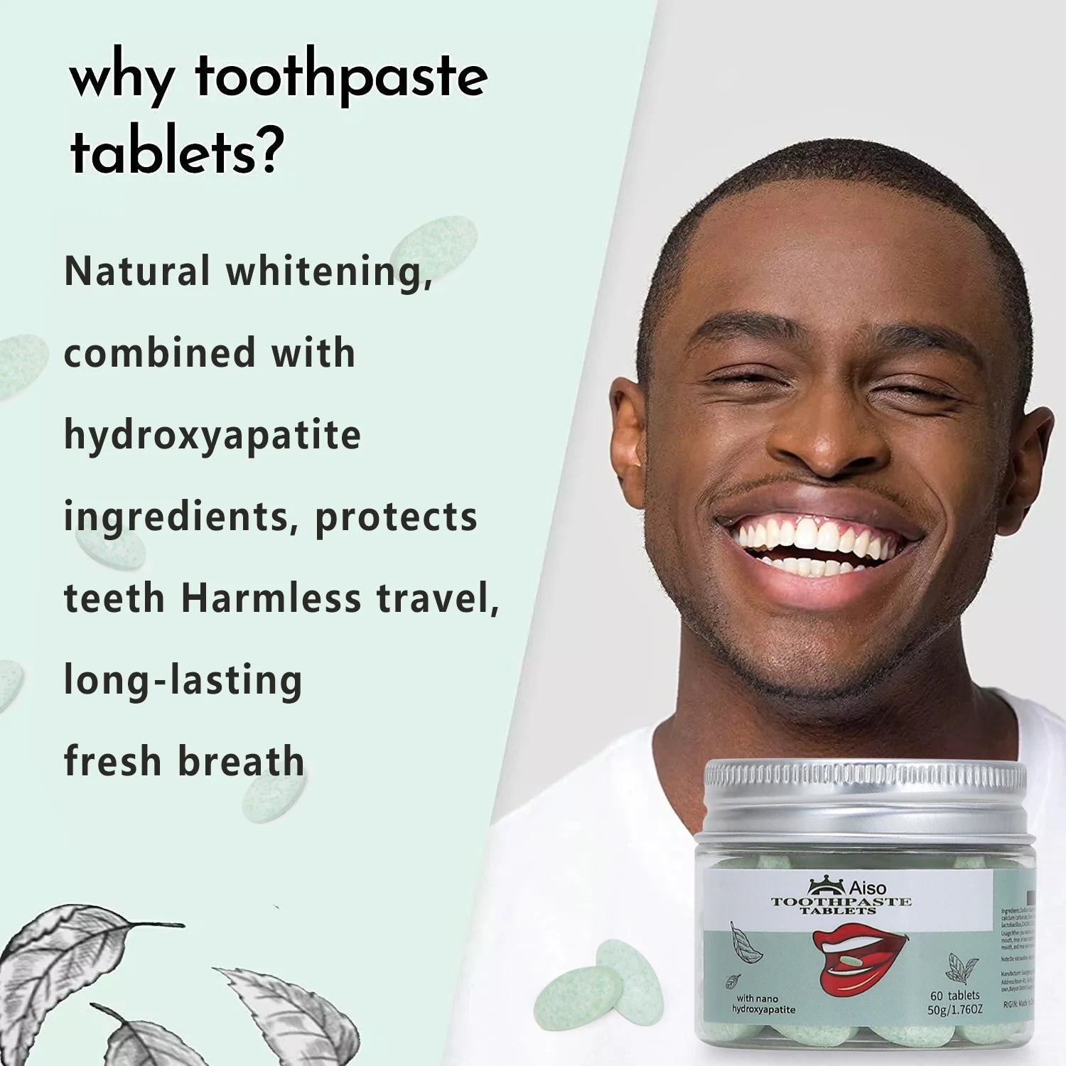 Tidesmit nano hydroxyapatite teeth whitening chewable toothpaste tablets for travel-friendly fresh breath