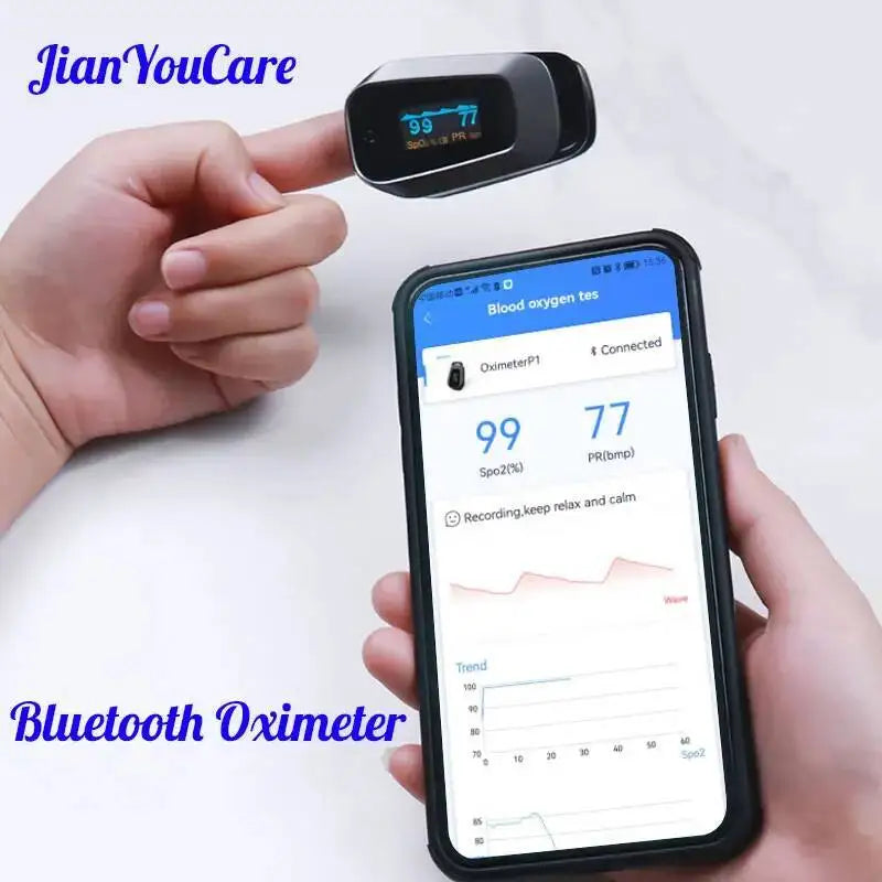 JYouCare Bluetooth APP Control Wireless Saturation Portable spo2 PR fingertip Heart Rate Finger oximetro De Dedo pulse Oximeter