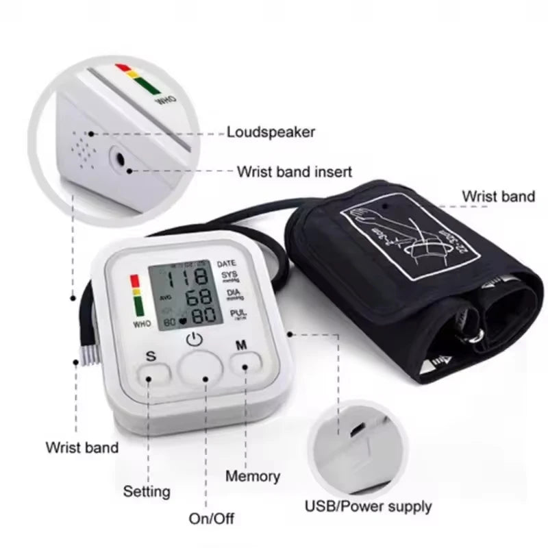Blood Pressure Monitor Upper Arm Automatic BP Cuff Machine with LED Display for Home Use Health Care