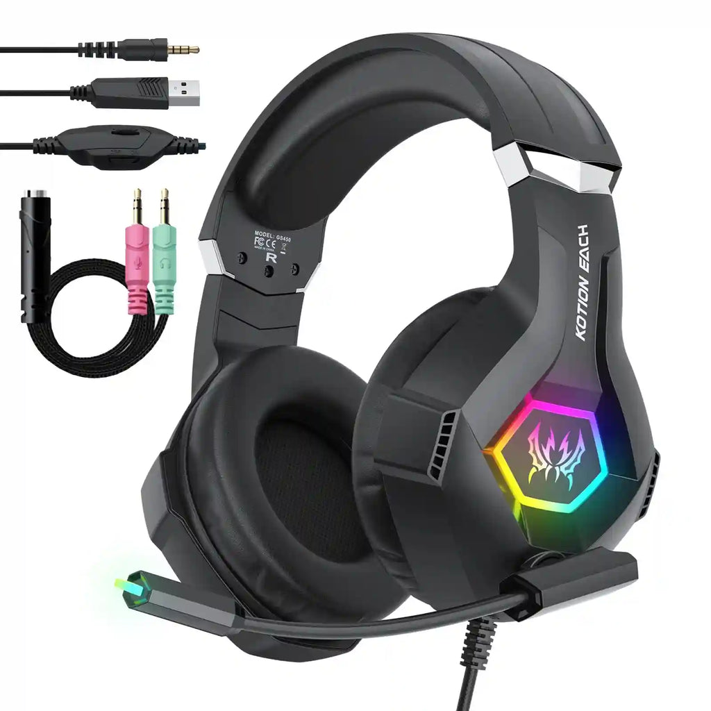 RGB Wired Gaming Headset with Noise Cancelling Mic - Black & White black Tidesmit