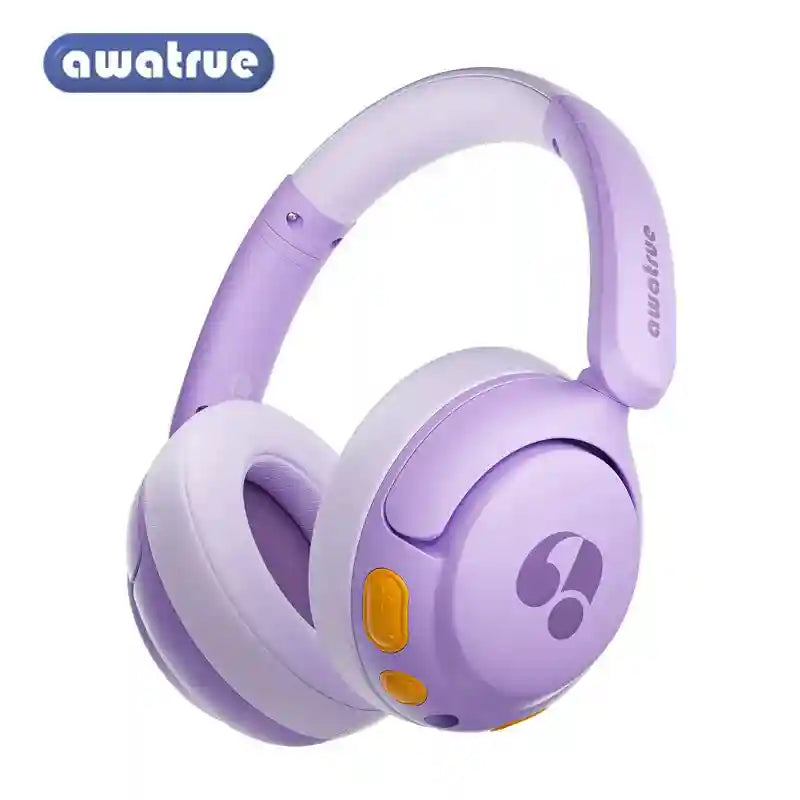Wireless Kids Headphones - Volume Limited Over-Ear Stereo Audio Purple Tidesmit