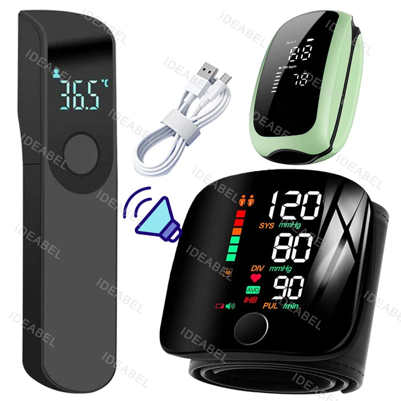 Smart LCD Rechargeable English Voice Wrist Blood Pressure Monitor Digital Automatic BP Tonometer Heart Rate Sphygmomanometer