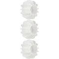 Reusable white silicone laundry balls for removing pet hair and cat fur from clothing in the washing machine.