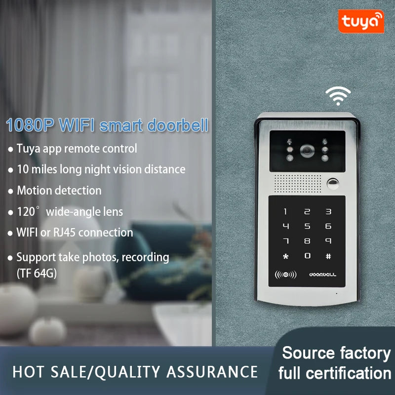 2MP 1080P Tuya APP WIFI Rifd Password TCP/IP Video Door Phone Wide Angle Intercom Visual Doorbell  Door Entry Camera