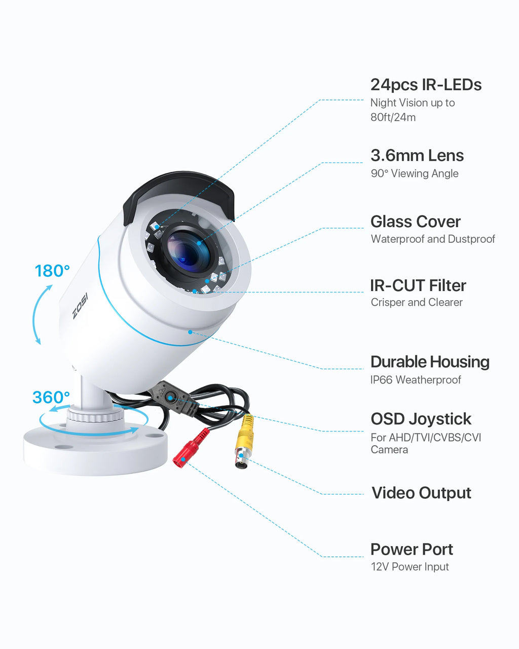 ZOSI HD 1080P 2MP H.265 4-in-1 CCTV Video Home Security IR Night Vision Weatherproof Bullet Camera for Surveillance System