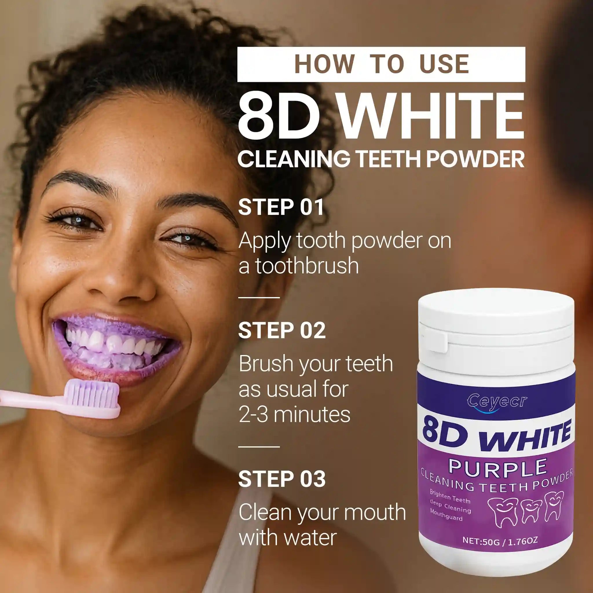Tidesmit 8D teeth whitening powder 50g for deep cleaning, fresh breath, and professional dental care