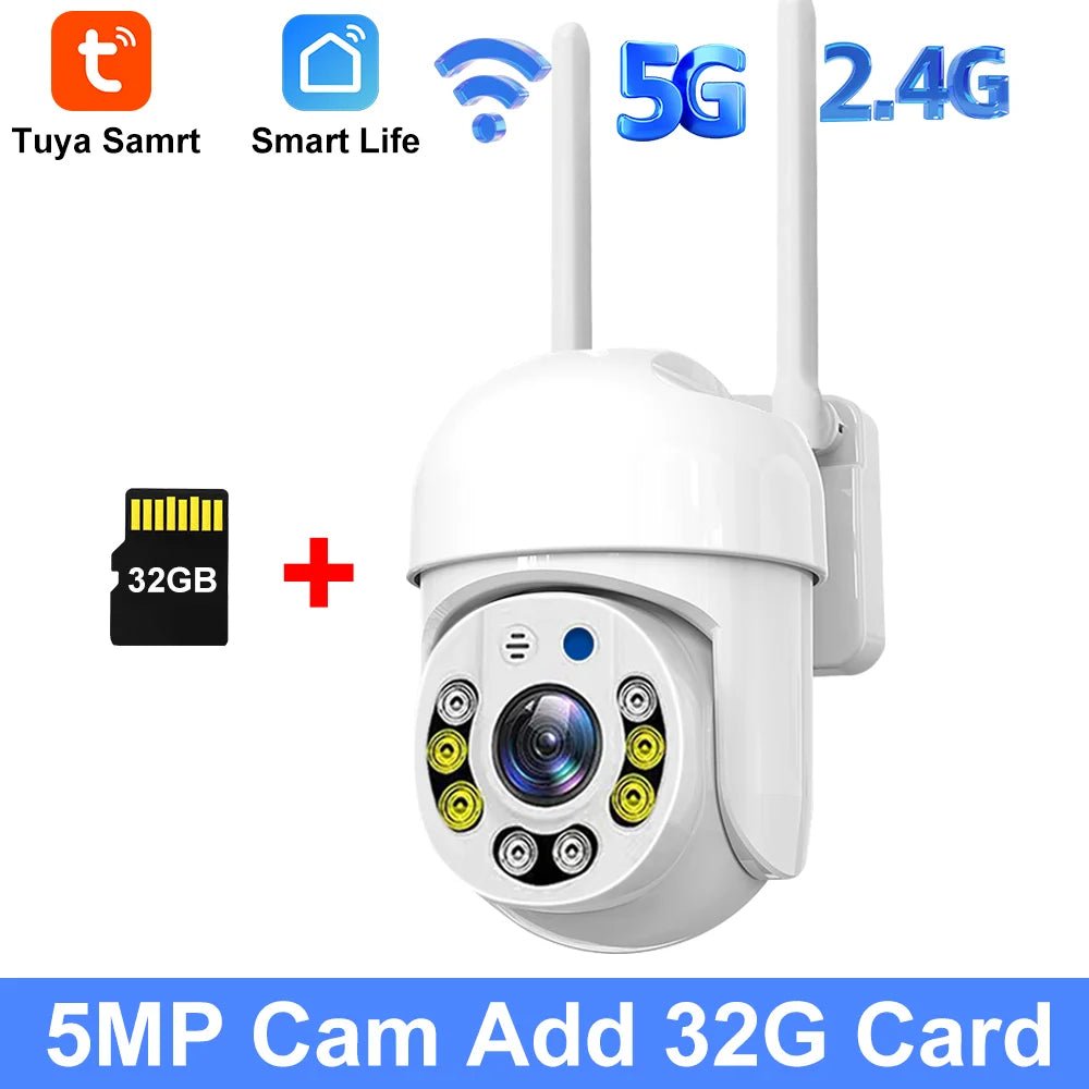 Tuya 5G Wifi Camera PTZ Outdoor waterproof Home Security-protection Color Night Vision Audio Surveillance Human Motion Detection