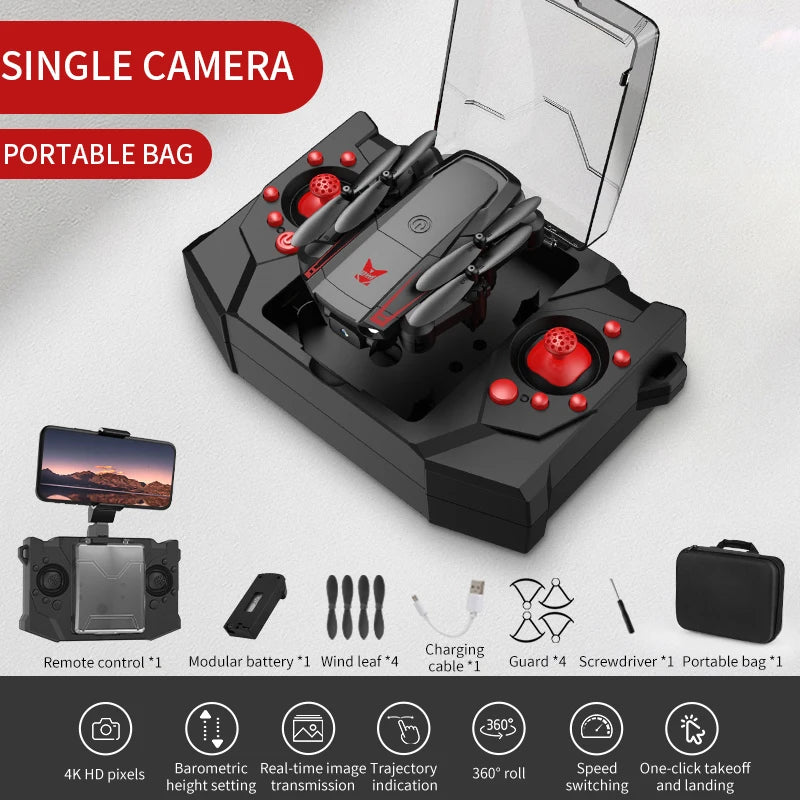 Mini 4K Camera Drone - Foldable WiFi FPV Quadcopter by Tidesmit Single camera red Tidesmit