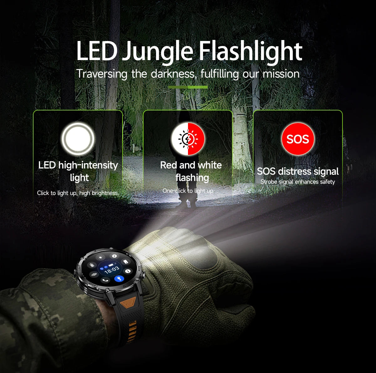 LIGE TANK Ultra Military Smart Watch 1400mAh Battery 10ATM Waterproof Heart Rate LED Flashlight Sports Bracelet Men Smartwatch