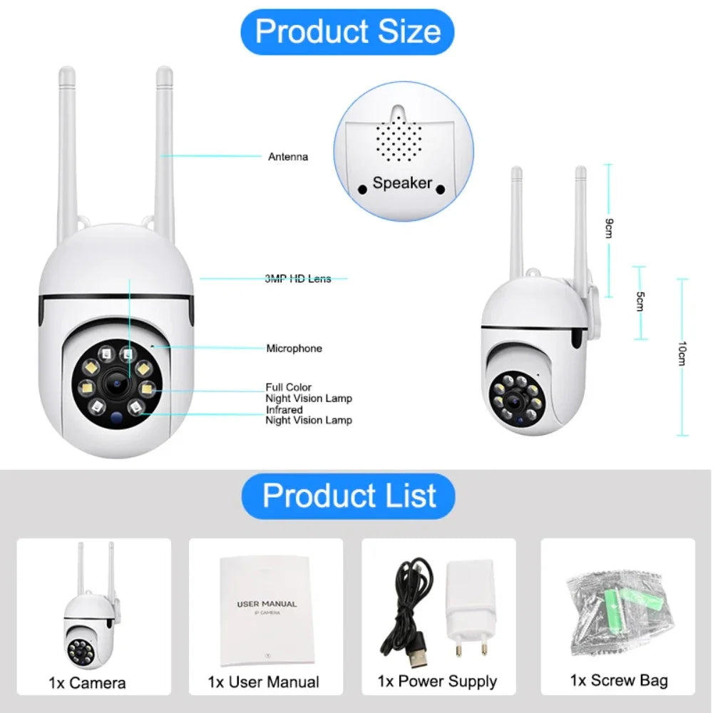 8MP Wifi Surveillance Camera Wireless Security PTZ IP Camera Color Night Vision AI Human Tracking CCTV Camera 4X Digital Zoom