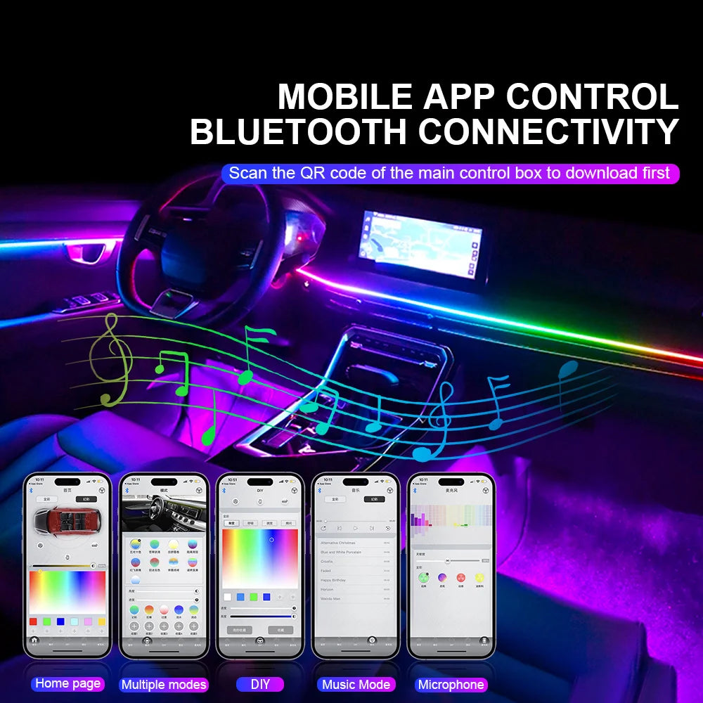 Tidesmit RGB Symphony Car Ambient Lighting Kit - Customizable LED Strips Tidesmit