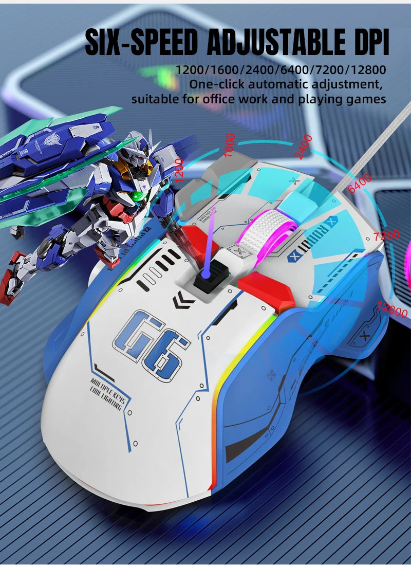 G6 Gaming Mouse Wired 128000DPI ChipA826 RGB Macro-programmable Ergonomic design superior for Gaming and Work