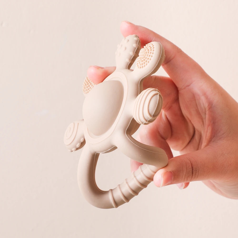Baby Rattle Silicone Teether Food Grade Teething Rattle Baby 0-12 Toys Sensory Toys for Toddlers Silicone Hand Bell Silicone Toy