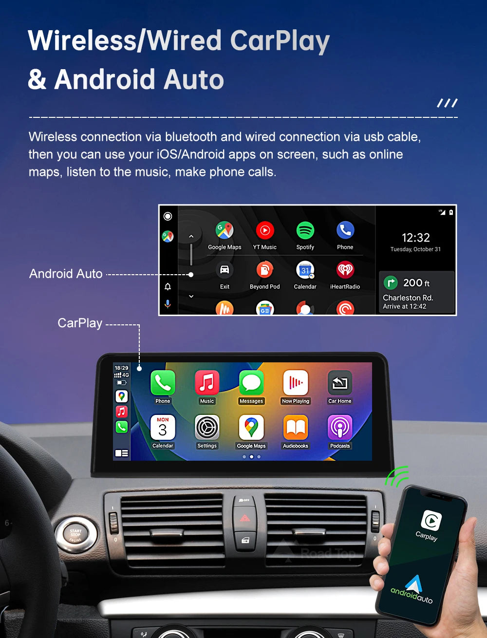 Wireless CarPlay Touch Display for BMW 1 Series E81 E87 CIC/CCC Tidesmit