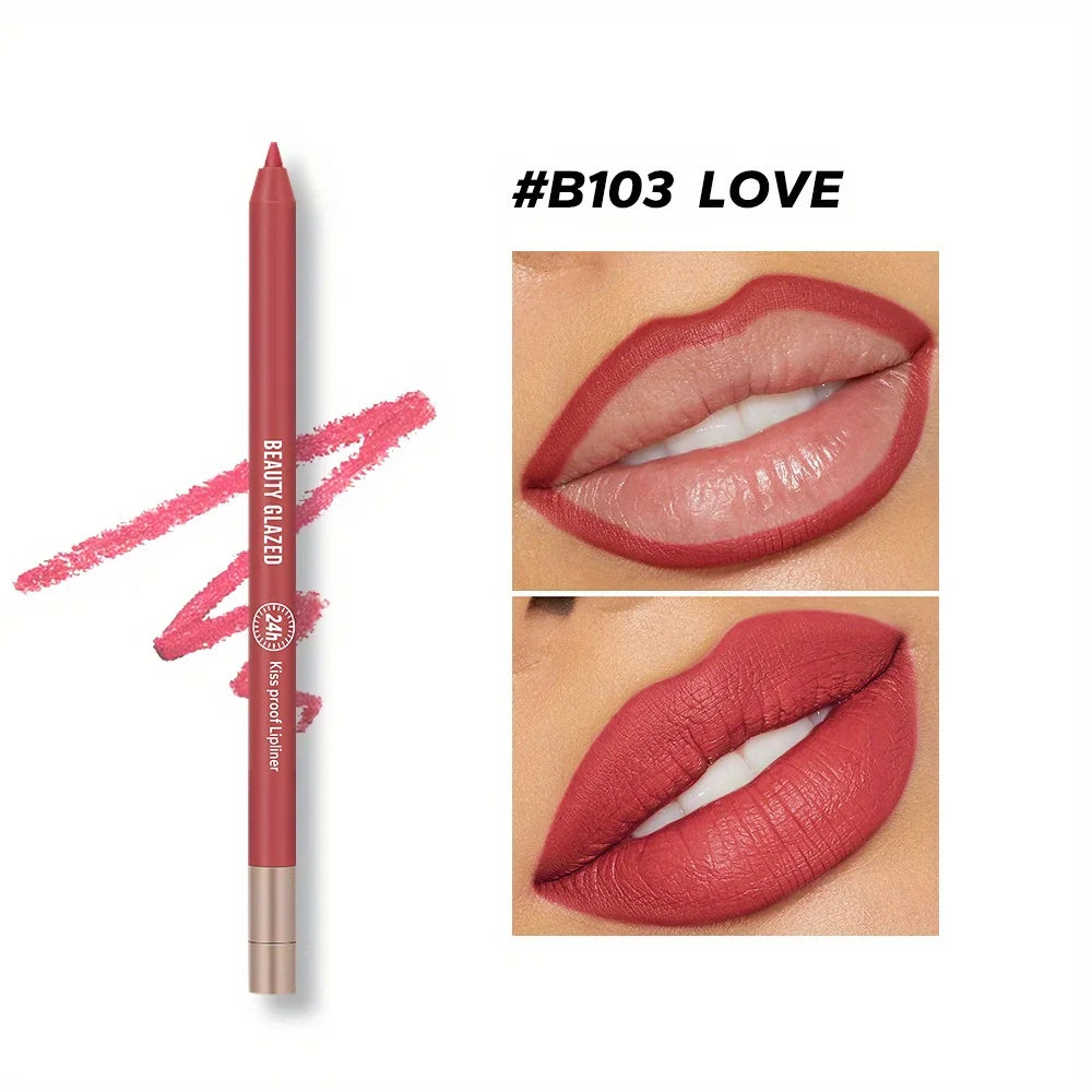 Beauty Glazed waterproof matte lip liner in shade B103 Love. High-pigment pink-red pencil for natural lip shaping.