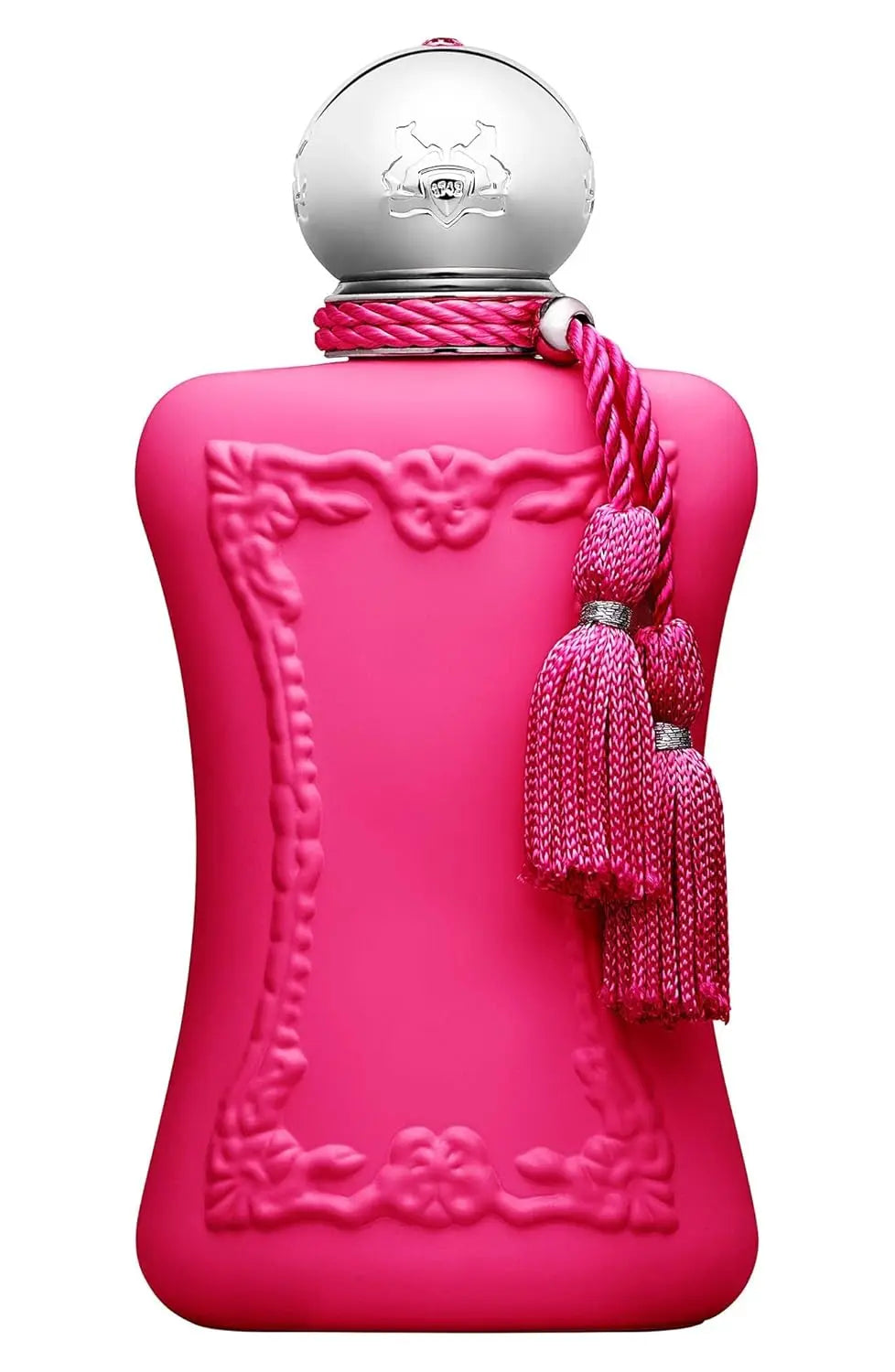 Parfums de Marly Delina Eau de Parfum for women: pink ornate bottle with silver cap and decorative tassel detail.