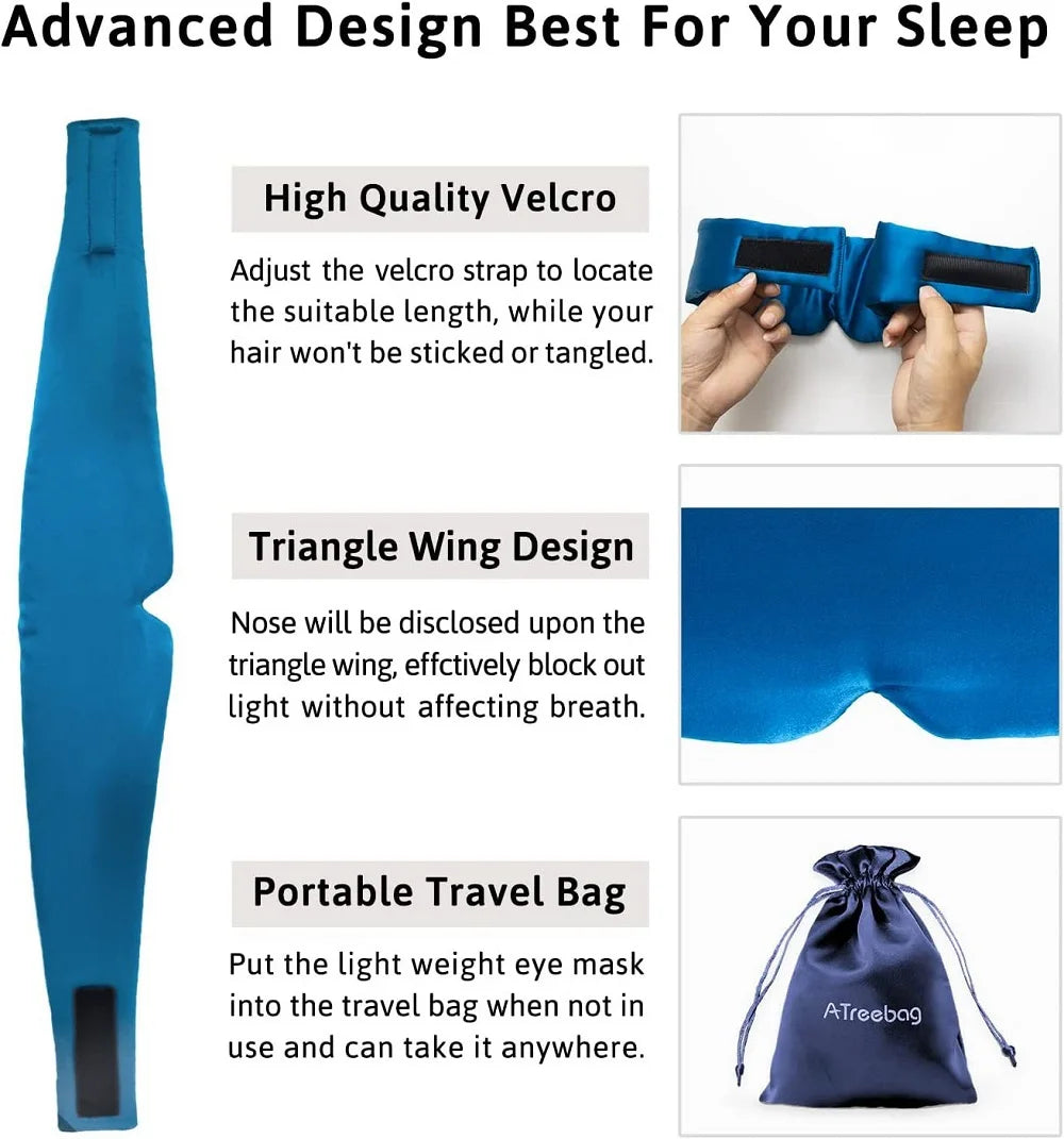 100% Mulberry Silk Sleep EyeMask+Sponge Earplugs,Sleep Mask Adjustable Headband Blocking Light Eyepatch for Travel&Nap Sleep