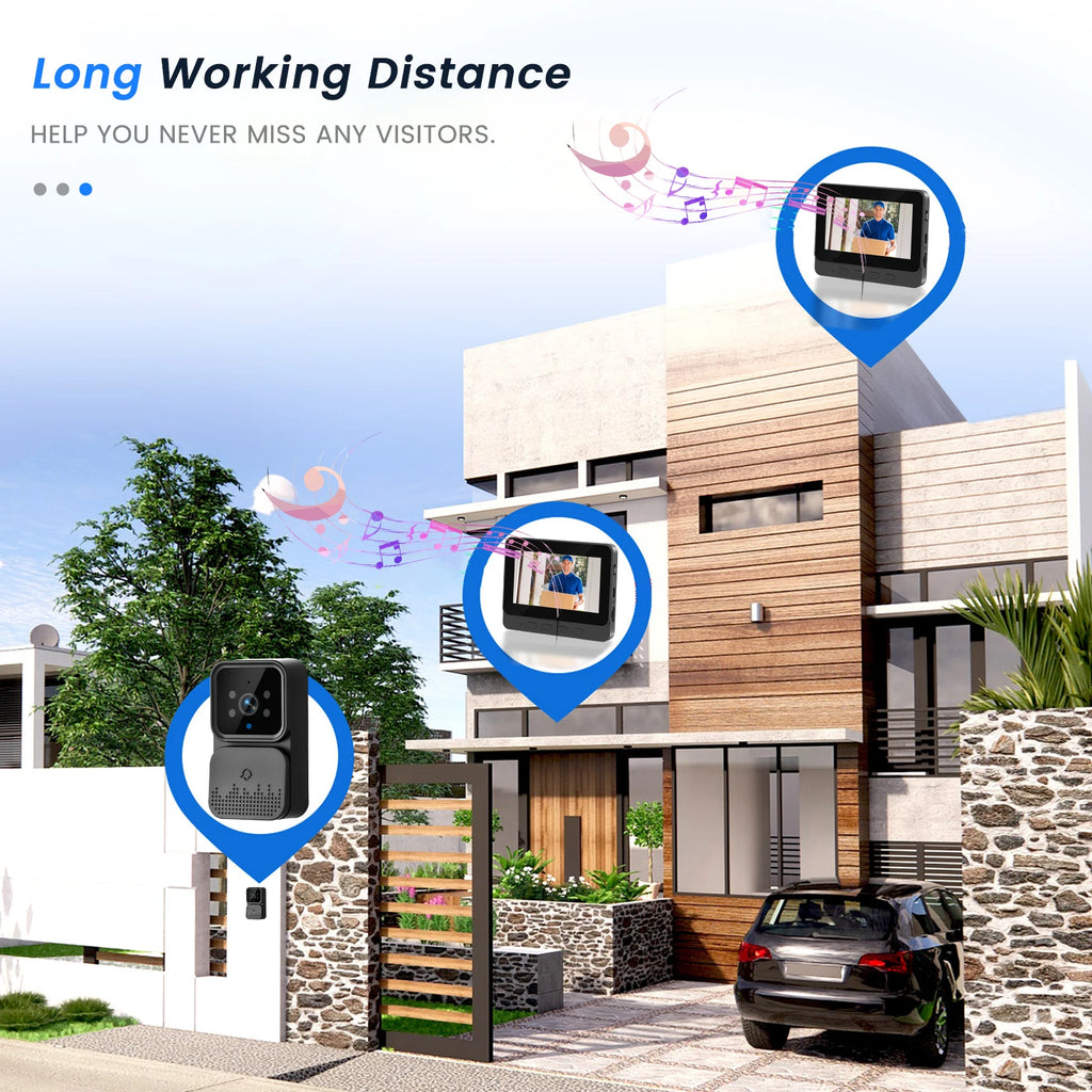 Podofo Wireless Video Doorbell with Screen 4.3'' IPS HD Smart Intercom 2.4G No WIFI Visible Doorbell Two-Way Talk Night Vision