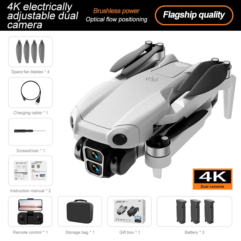 4K Camera Drone with Obstacle Avoidance - Brushless Motor Foldable Design 4K Cameras-3B-Gray Tidesmit