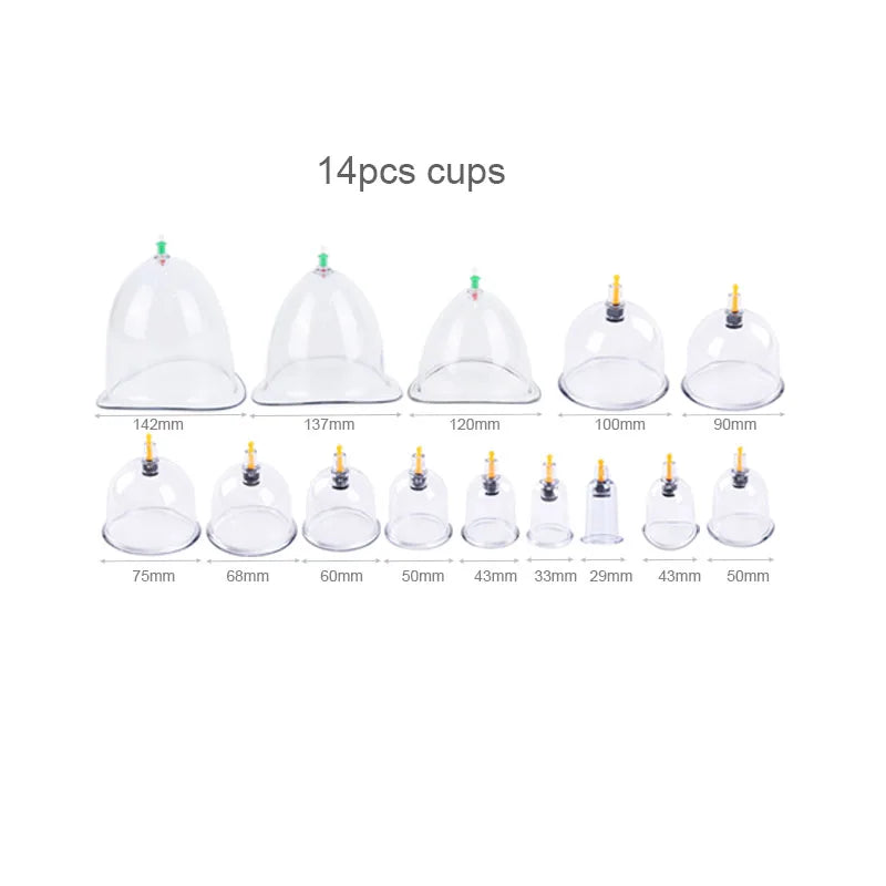 Vacuum Cupping Therapy Set for Breast and Buttock Lifting - 137mm Fascia Gun 14pcs cups Tidesmit