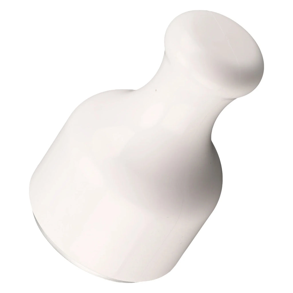 A white, smooth, hourglass-shaped ice facial roller for skin cooling and massage, isolated on a white background.