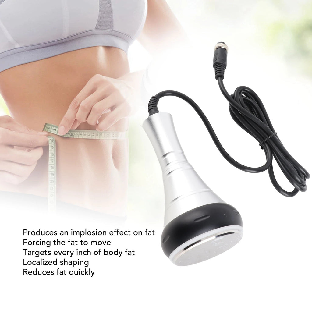 5-hole 40KHz RF ultrasonic cavitation wand replacement head, silver body slimming device accessory with power cord.
