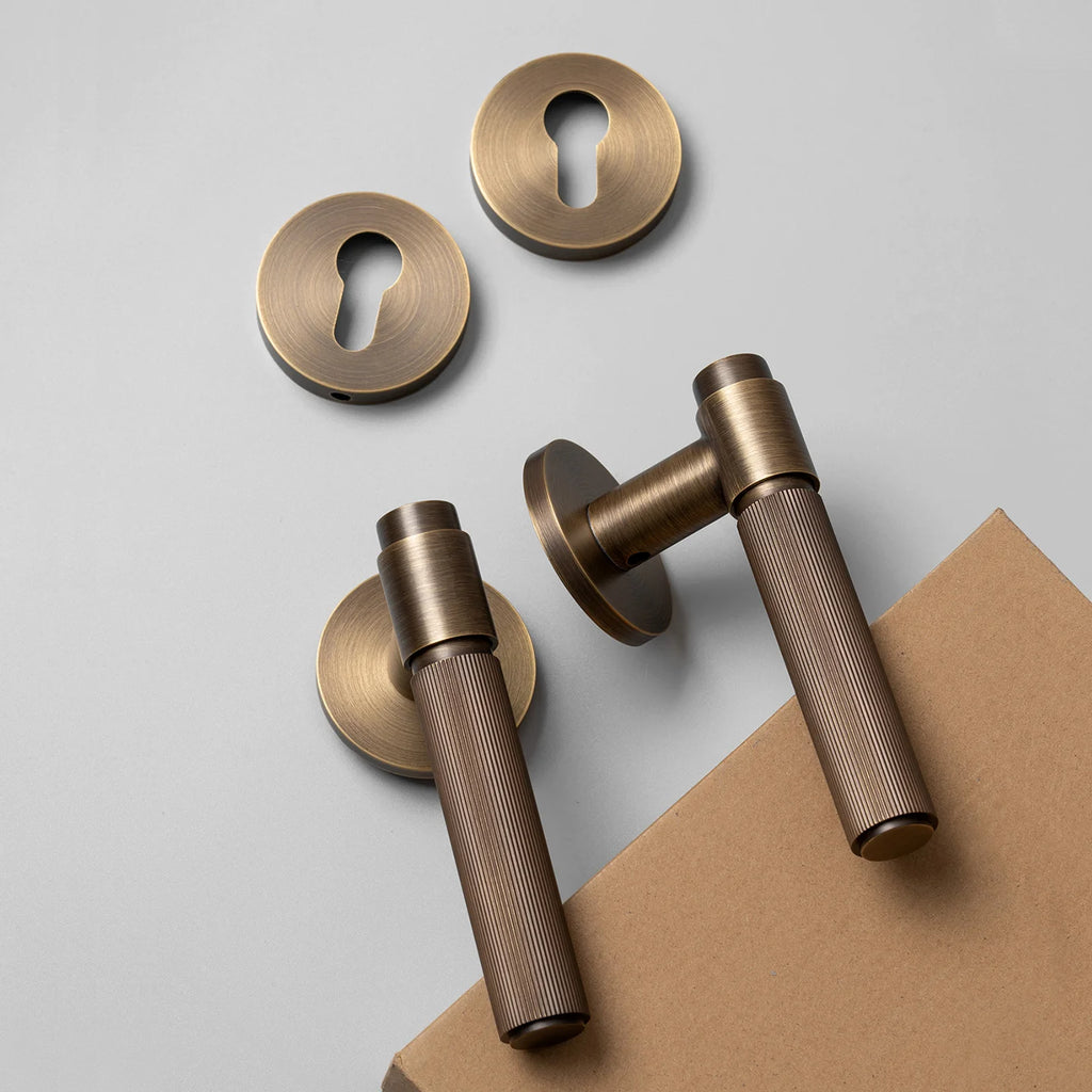DOOROOM Brass Door Lock Set Modern Stripe Antique Bronze Interior Door Lock Decorative Lock Privacy Lock Passage Lock