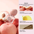 Marcas Originales Summer Peach EDP women's perfume. Square glass bottle, pink cap. Peach, bergamot, lotus, amber notes.