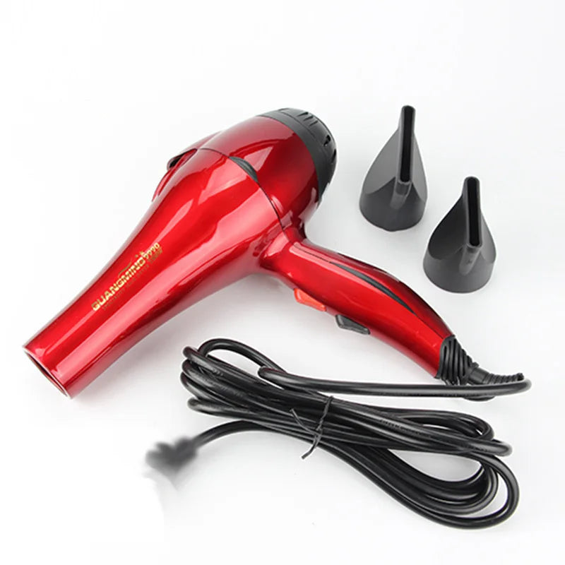 Professional 2300W red salon hair dryer with 3m cord, two styling nozzles, and EU plug for fast, efficient drying.