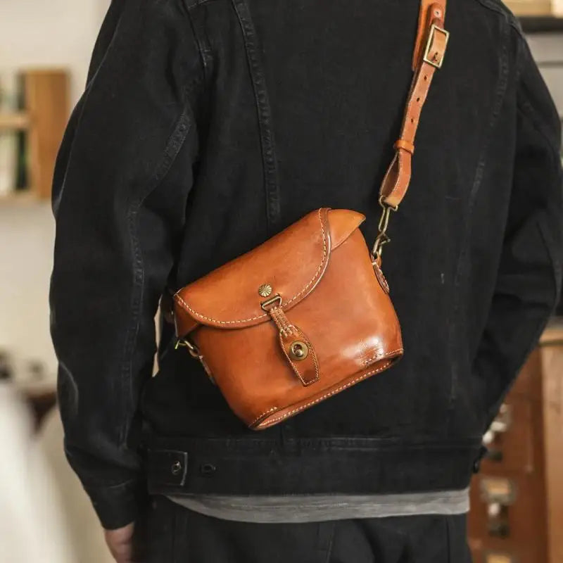 casual high quality genuine leather men's small crossbody bag fashion designer handmade first layer cowhide shoulder bag