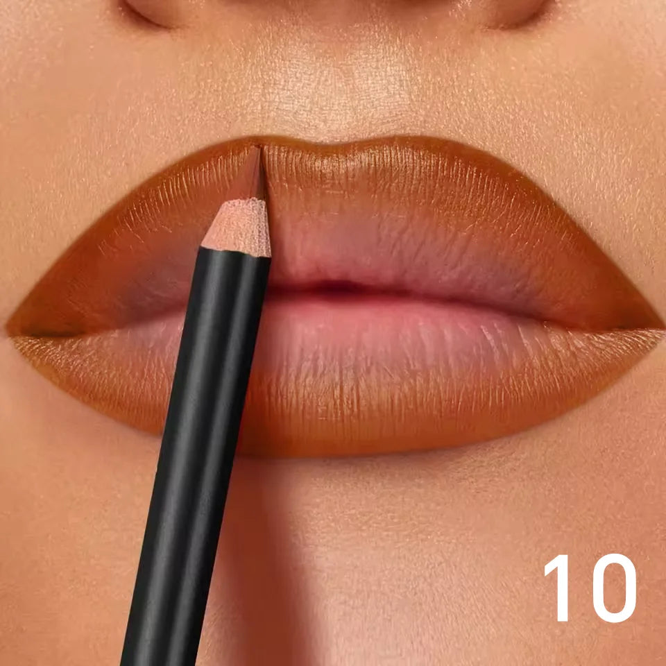 Waterproof matte lip liner pencil in a warm brown shade defining lips for a long-lasting, non-transfer matte finish.