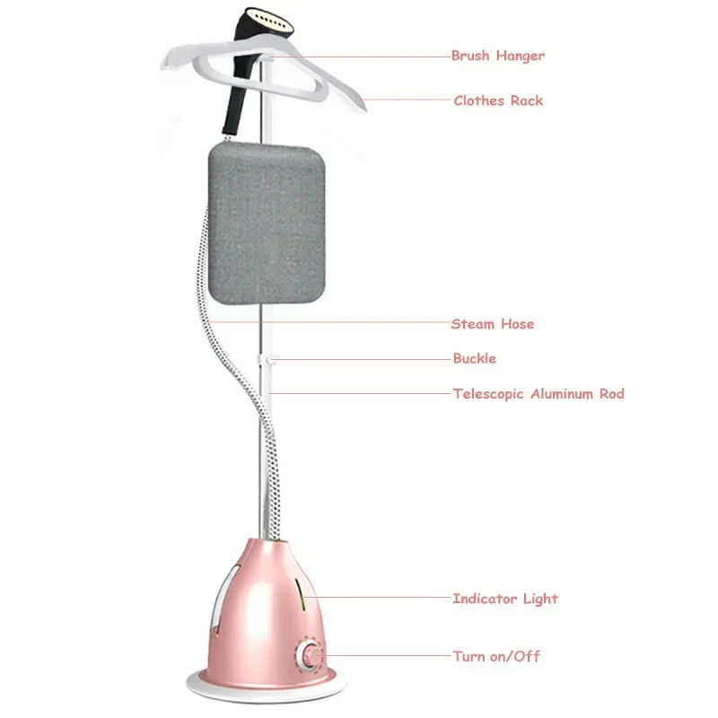 Tidesmit 2000W garment steamer featuring an integrated fabric brush and hanging rack for efficient wrinkle removal.