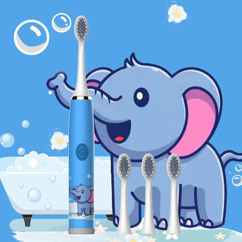USB Sonic Child Electric Toothbrush Rechargeable Colorful Cartoon Brush Kids Automatic IPX7 Waterproof With Replacement Heads