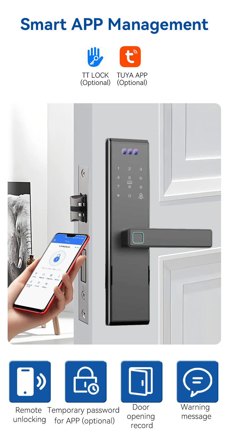 Tuya WiFi Smart Door Lock 3D Face Fingerprint Unlock Camera Memory Card Cloud Storage Aluminum Wood Compatible SDK Enabled