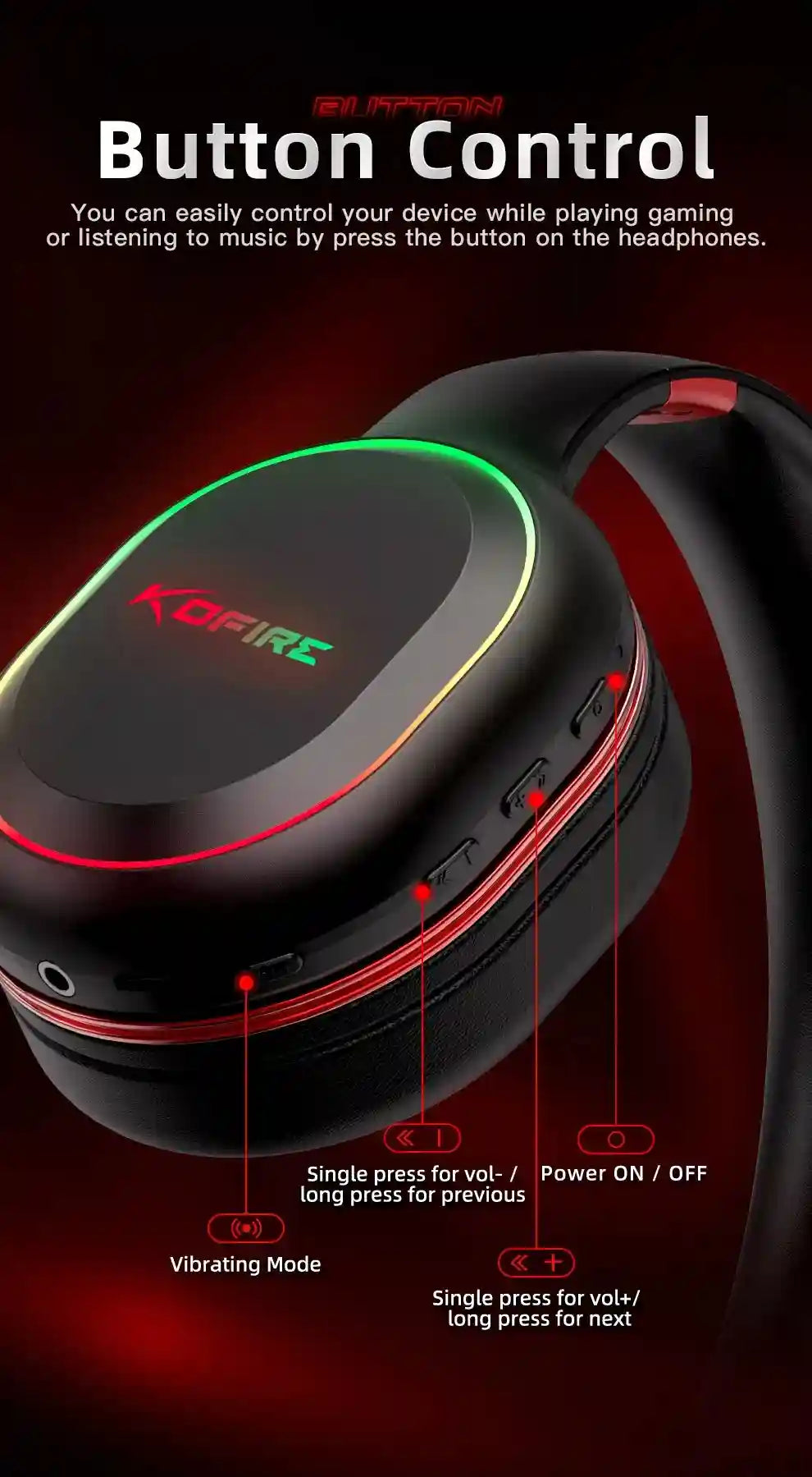 Wireless Gaming Headphones with Low Latency Audio and RGB Lights Tidesmit