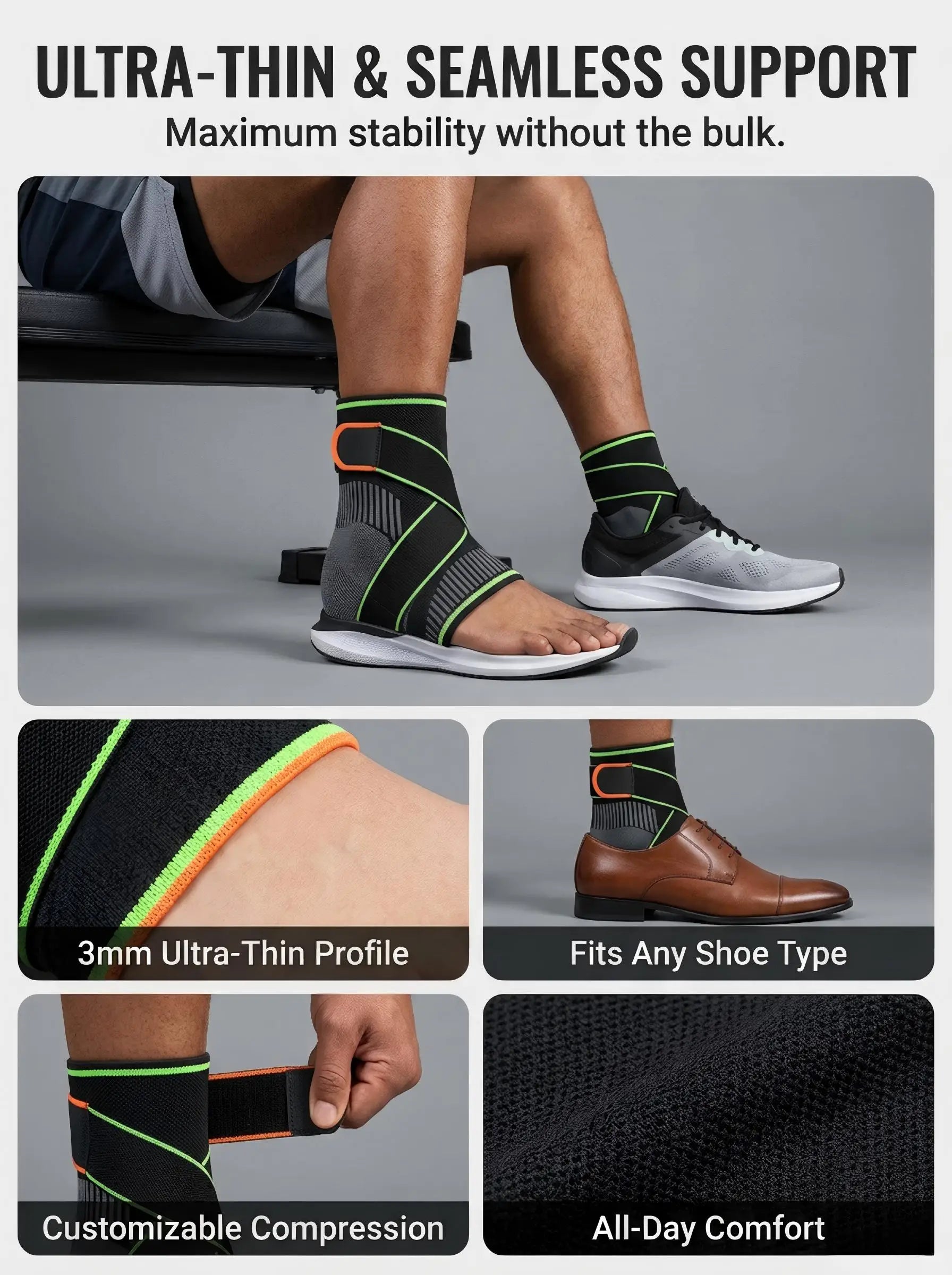 VBOSI Ankle Brace Compression Support Sleeve with Adjustable Strap for Men Women, Breathable Knitted Ankle Support for Sprain, S