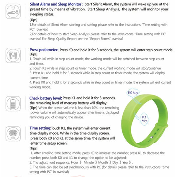 Blue Silica Gel LED Display USB 2.0 Multifunction Smart Wristband Sleep Monitor Pedometer Thermometer Vibration Alarm Fitness