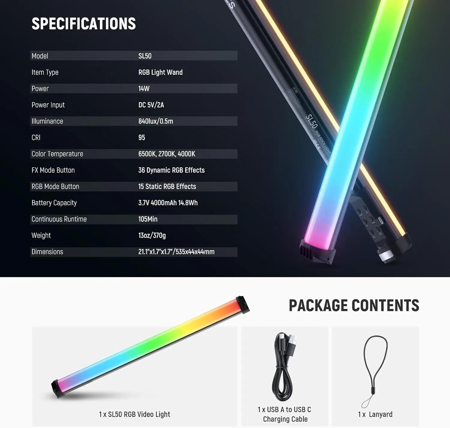 RGB Light Wand LED Stick - Dimmable Video Lighting by Tidesmit Tidesmit