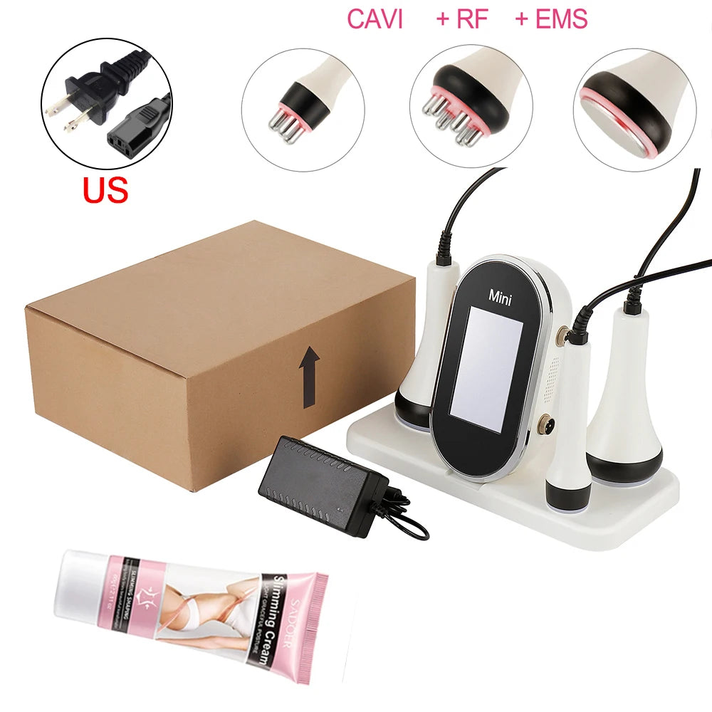 Ultrasonic Cavitation Body Slimmer with RF Skin Tightening - White Relaxation Treatment White US with gel Tidesmit