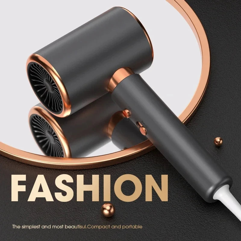 Professional 2000W ionic hair dryer in matte grey and rose gold, compact salon-style blow dryer with 5 speed settings.