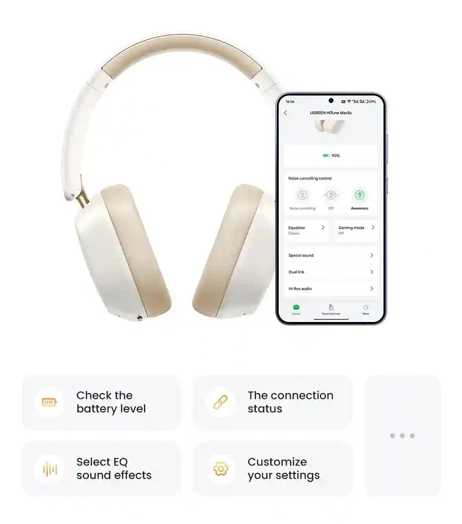 Wireless Headphones with Active Noise Cancellation - 75H Battery Life Tidesmit