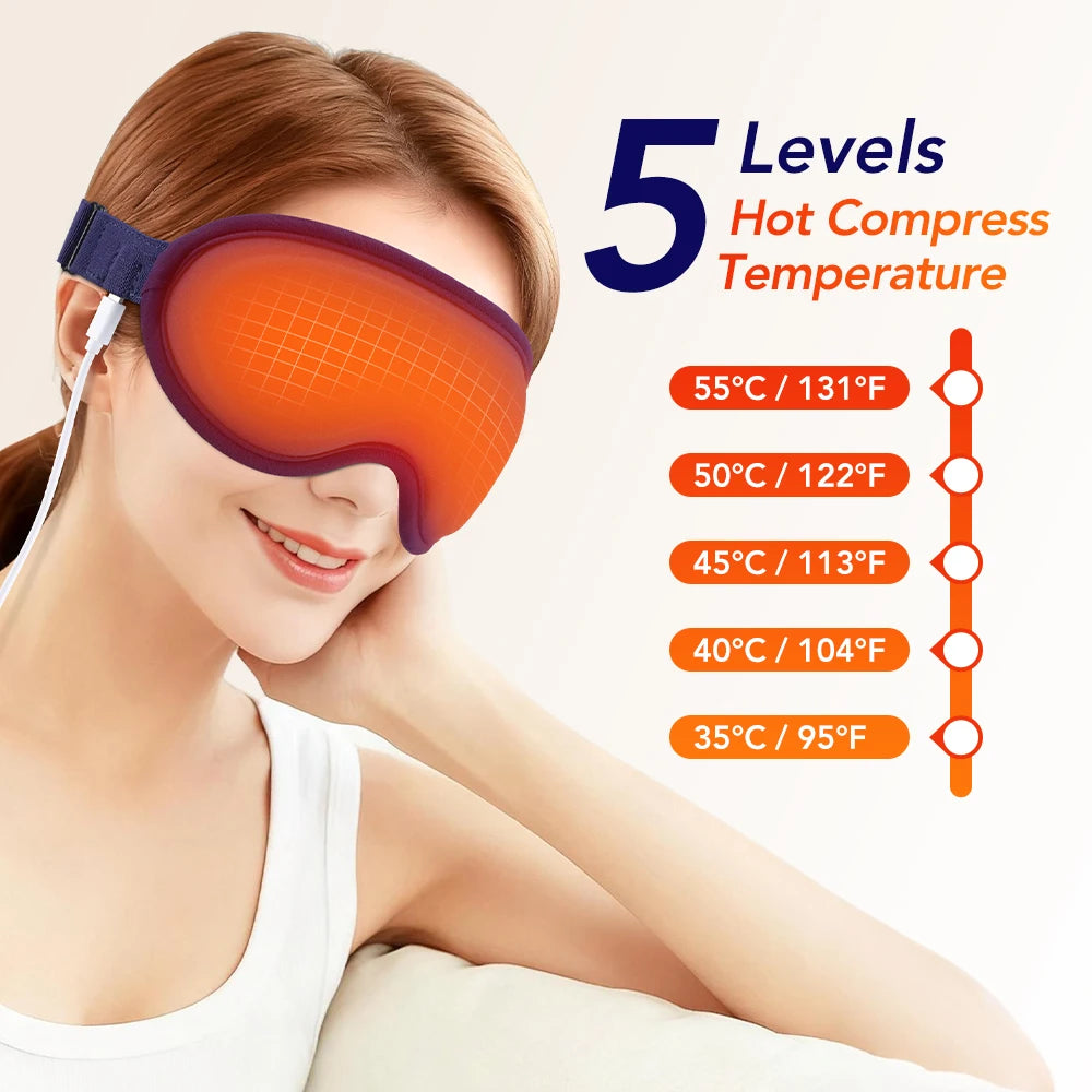 USB Charging Heated Eyemask Vibration Massage for Dry Eyes Relieve Eye Fatigue Warmth Sleep Shading Office Home Travel Eye Mask