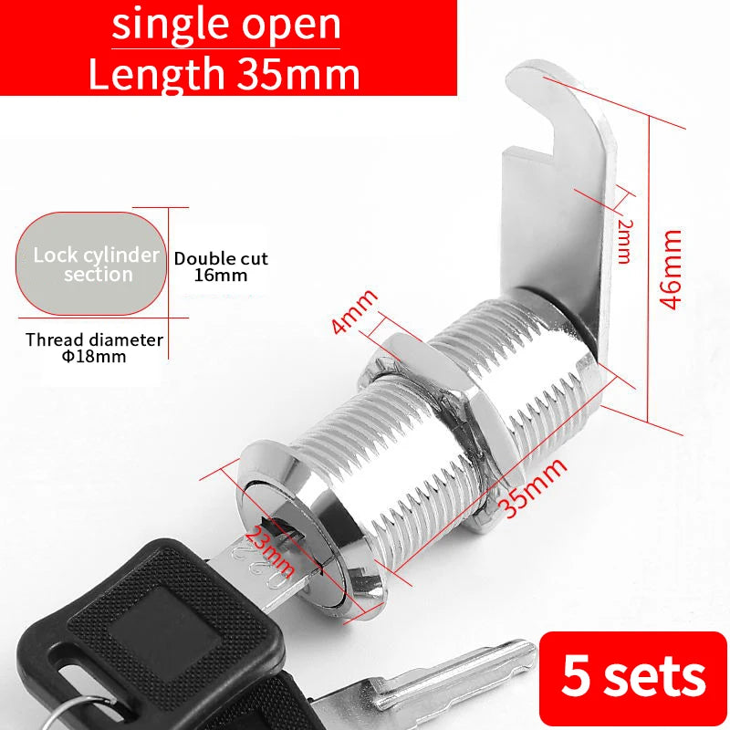 5/20SETS Metal Cylinder Cabinet Security Locker Cam Lock With 2 Keys Same Key Different Key Security Mailbox Lock Drawer 16mm