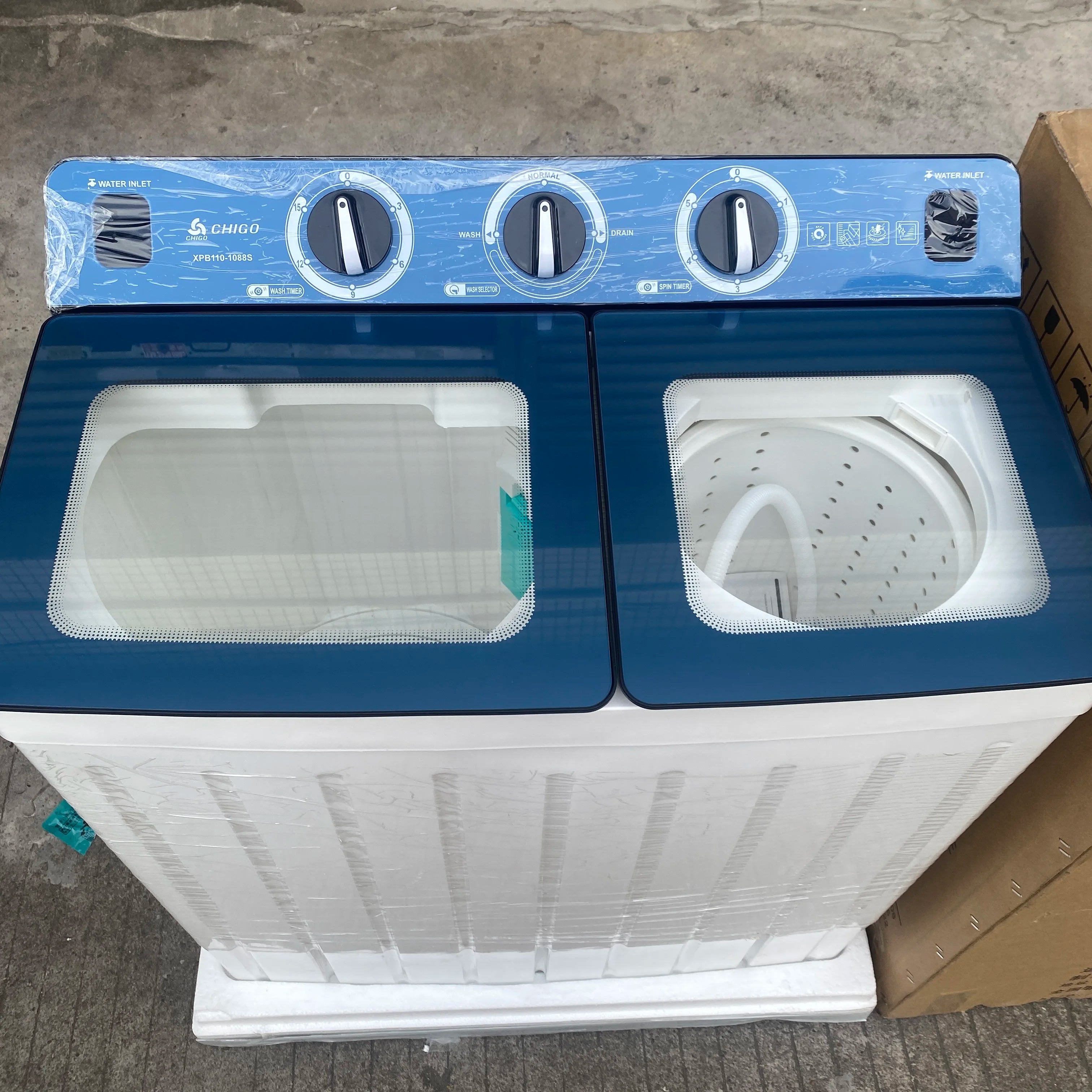 Tidesmit 11kg twin tub washing machine with dual control panels showing high performance laundry cleaning features