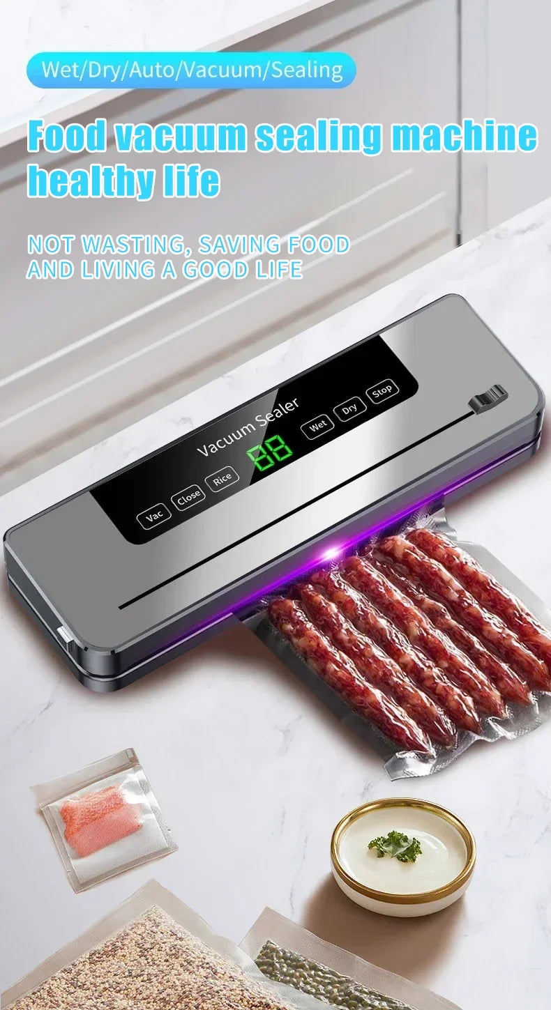 Tidesmit electric vacuum sealer showing built-in cutter and touch button interface for wet and dry food sealing