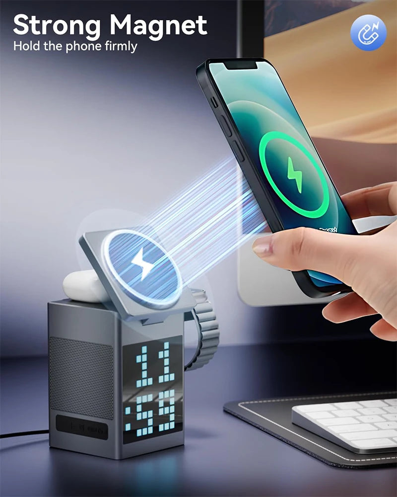 3-in-1 Magnetic Wireless Charger with Bluetooth Speaker - Black Tidesmit