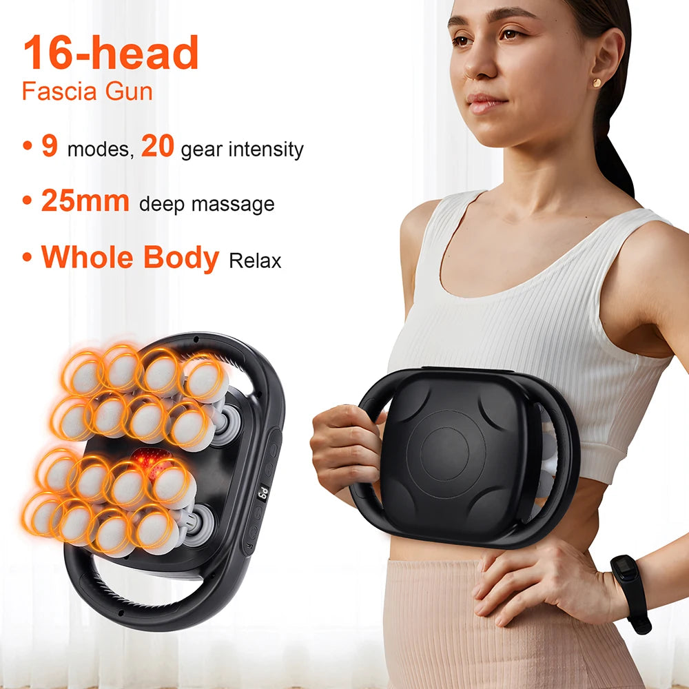 Fascia Massage Gun: 16-Head Electric Deep Tissue Recovery Device Back Massage Instrument Tidesmit