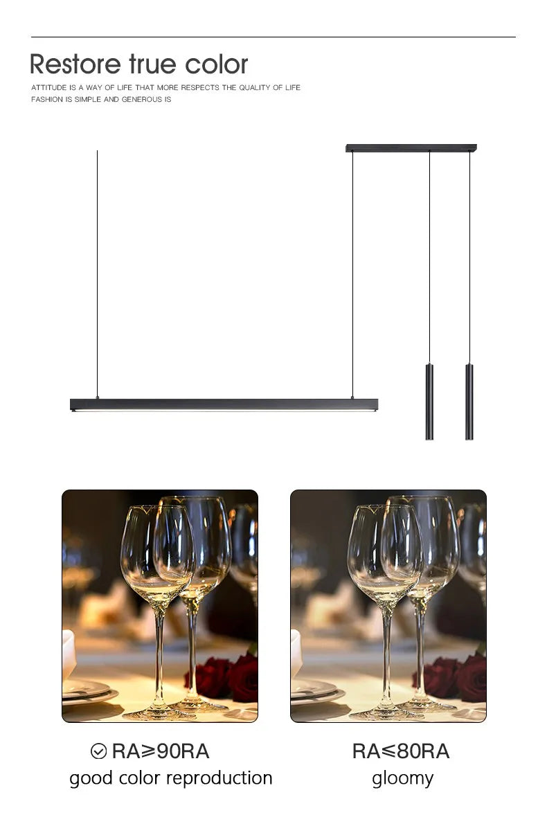 Modern Minimalist LED Ring Light | Nordic Linear Dining Chandelier Tidesmit