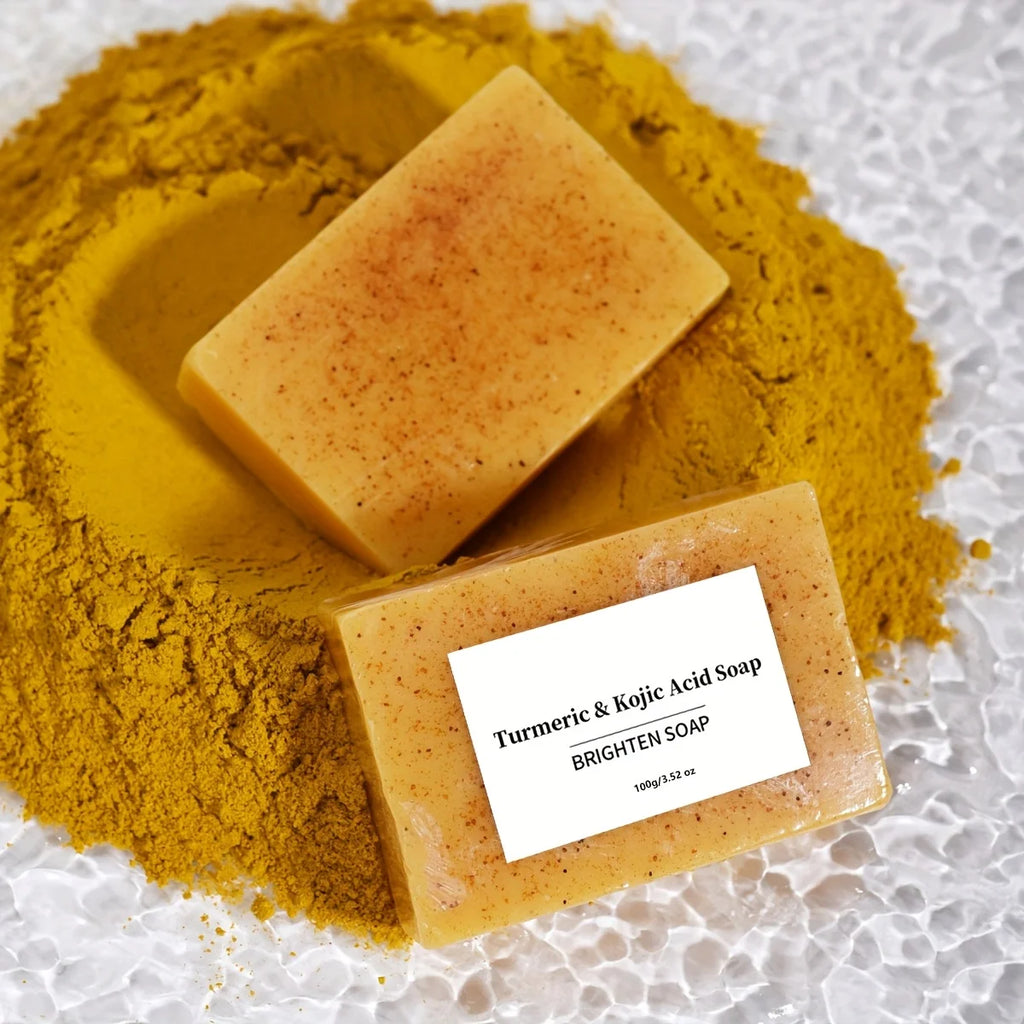 2pcs/100g Turmeric Kojic Acid Scrub Soap, Ginger Handmade Cold Soap, Bath and Face Soap