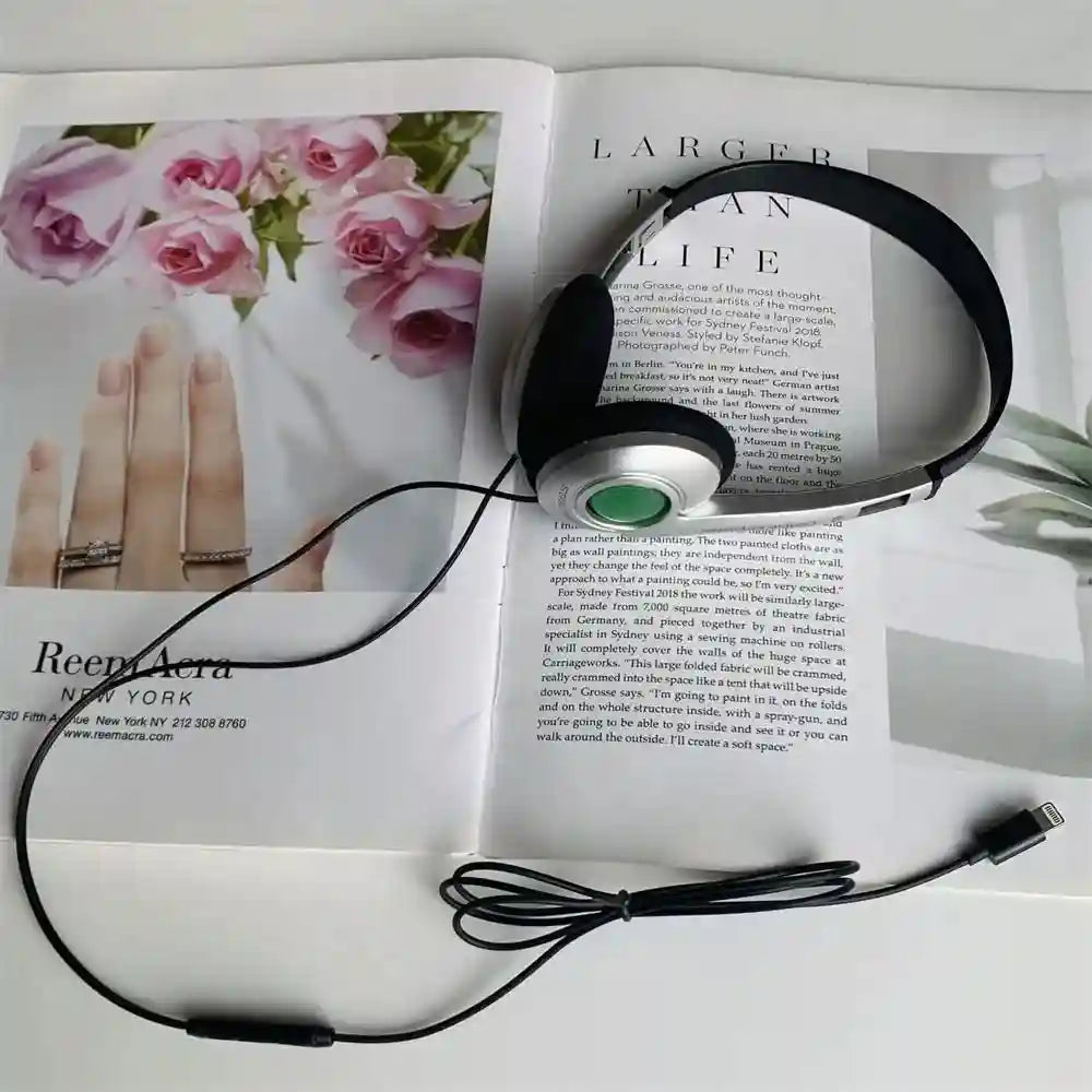 Retro Over-Ear Wired Headphones Y2K Style Lightweight Tidesmit Green-IOS Tidesmit